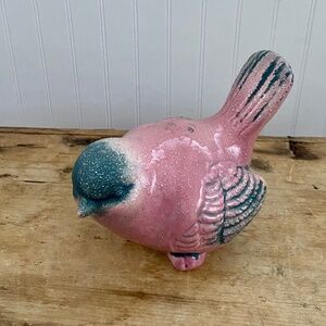 Pink and Gray Ceramic Bird. Decorative Art Pottery. 3" by 6" No flaws